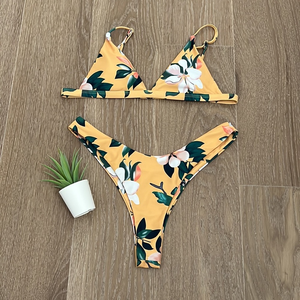 Zaful Yellow Floral Bikini
